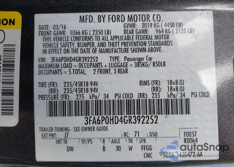 2016 Ford Fusion Se z USA, uszkodzony, nr VIN 3FA6P0HD4GR392252